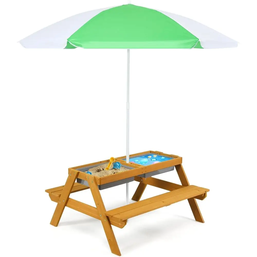 Kids Outdoor Garden Set - 3-in-1 Height-Adjustable Umbrella Kids Picnic Table