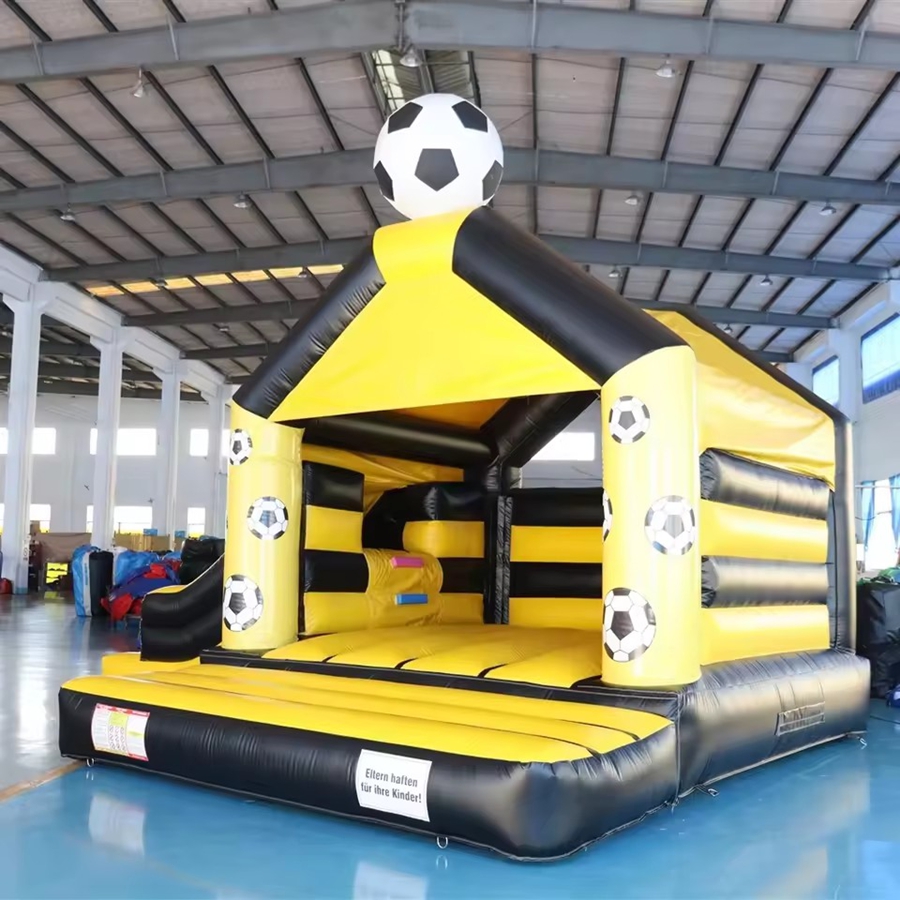 Kids Outdoor Jump House - Black Yellow Football Theme Inflatable Bounce