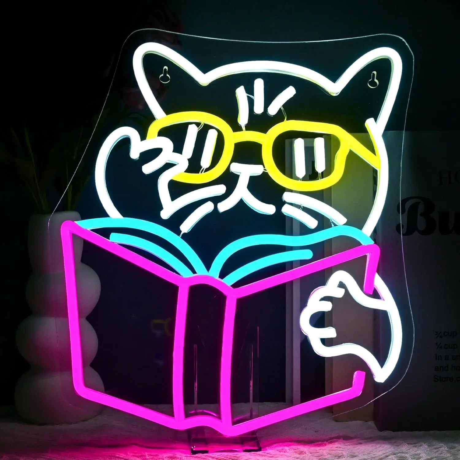 Kids Outdoor Ideas - Smart Cat Reading Book Neon Sign